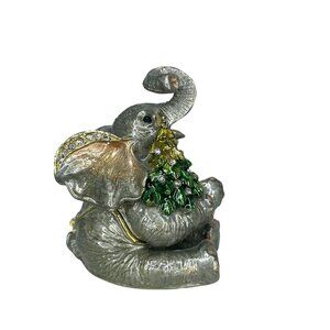 Jedora ELROY Elephant Christmas Tree Trinket Box with 18" Necklace Collectable.